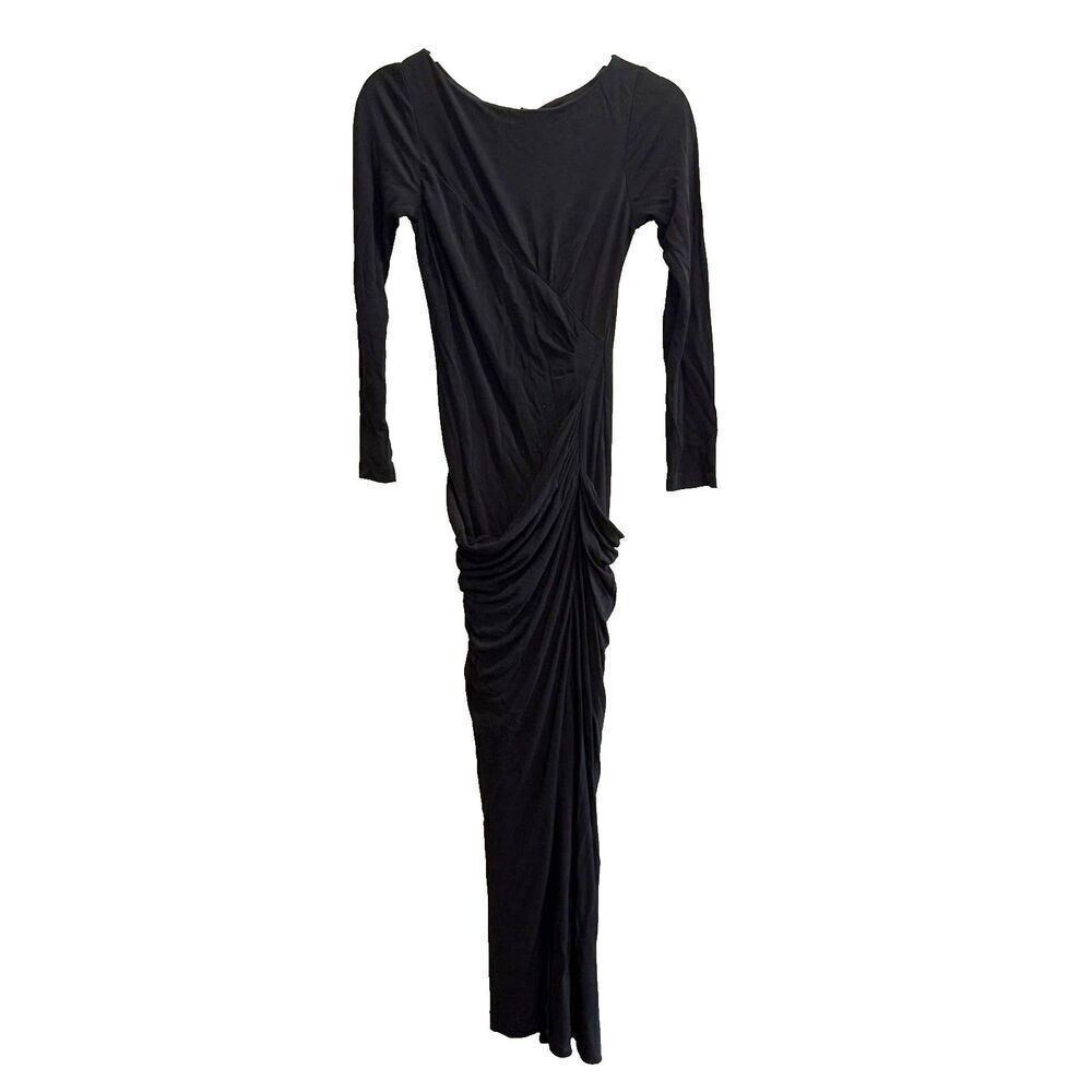 Badgley Mischka Womens Black Maxi Dress Size 2 Bodycon Stretch Zip Long Sleeve